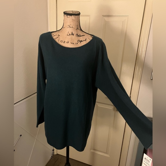 Charter Club Luxury 100% Cashmere tunic Sweater Teal green macy’s XL 12 14 - Picture 2 of 6